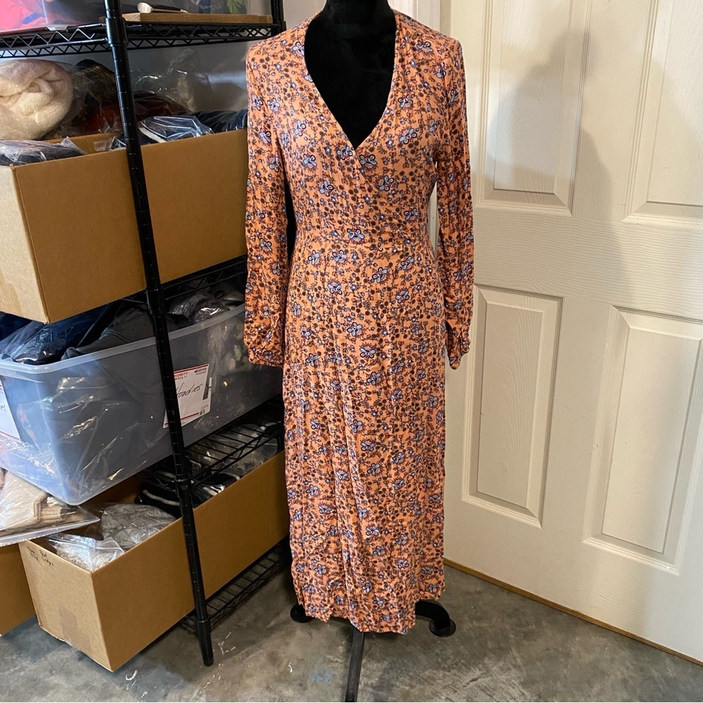 CottonOn Boho Wrap Maxi Dress Floral Long sleeved V Neck Beachy Side Sli…